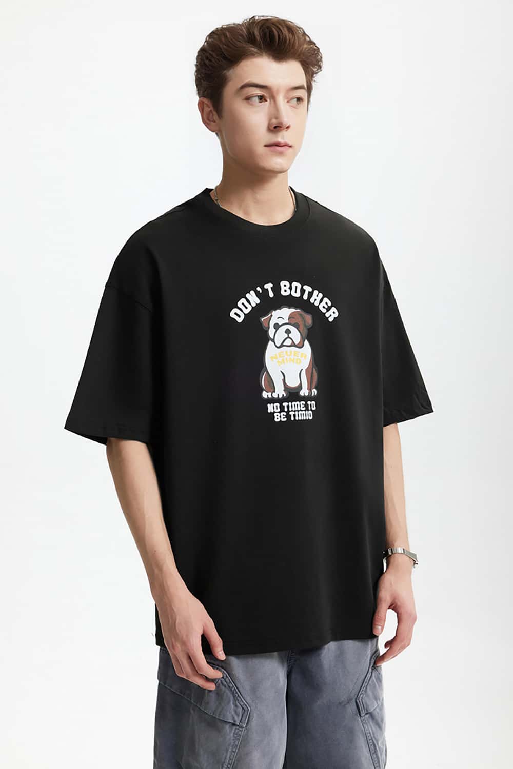 French Bulldog Fun Print T-Shirt - Vintage Heavyweight Casual Short Sleeve