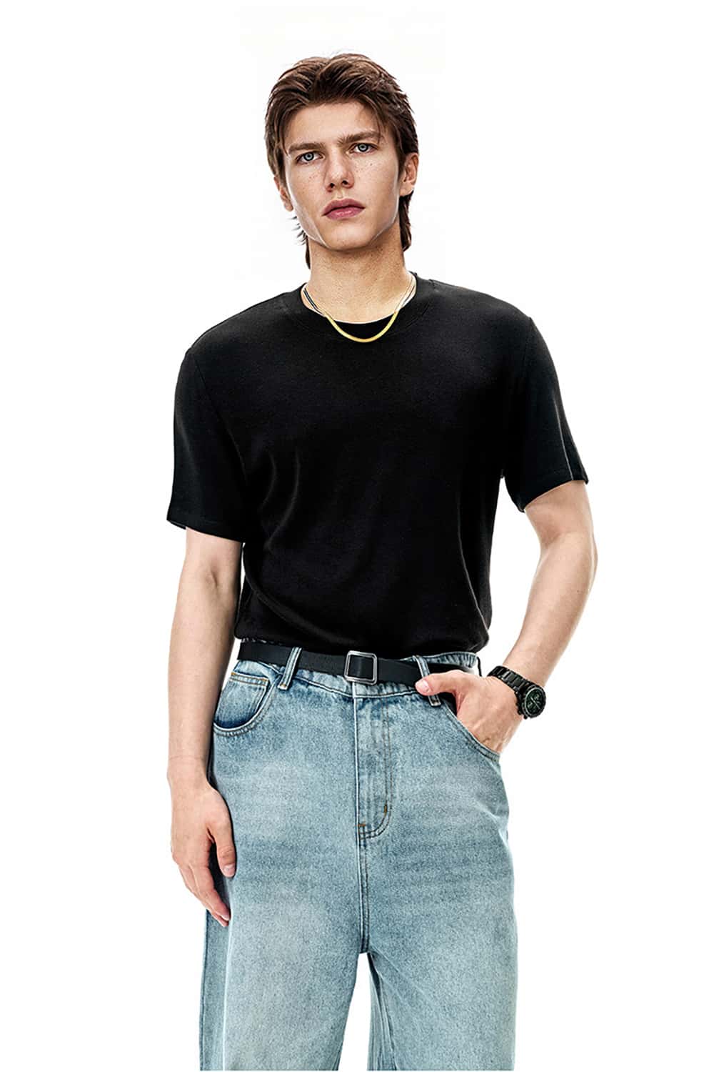 Comfortable Wool Blend Base Layer T-Shirt - Street Style Slim Fit Short Sleeve