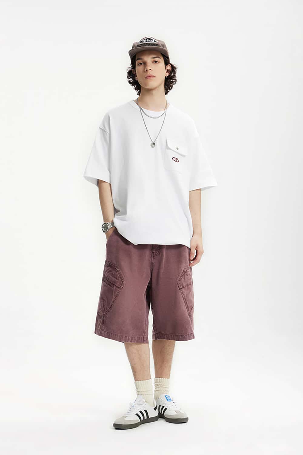 Vintage Heavyweight Pocket Flock Print T-Shirt - Loose Fit Short Sleeve