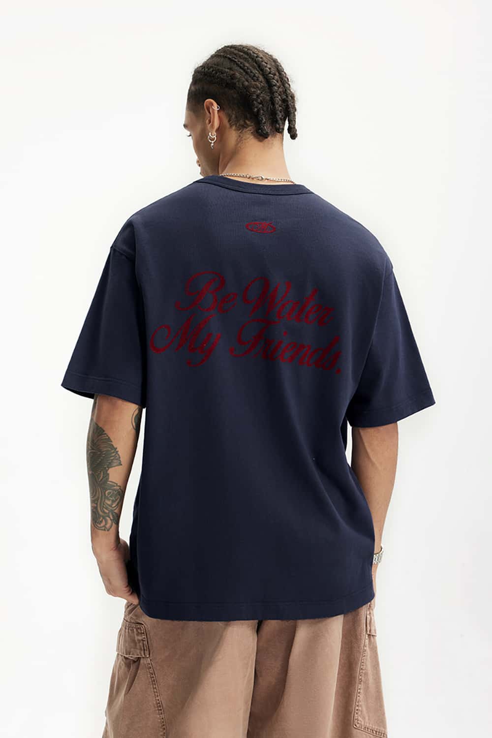 Vintage Heavyweight Pocket Flock Print T-Shirt - Loose Fit Short Sleeve