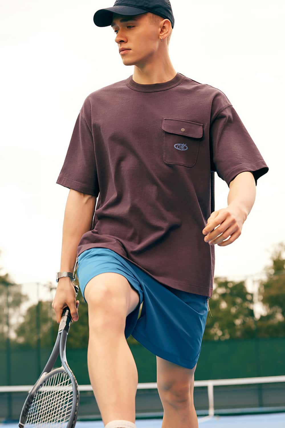 Vintage Heavyweight Pocket Flock Print T-Shirt - Loose Fit Short Sleeve