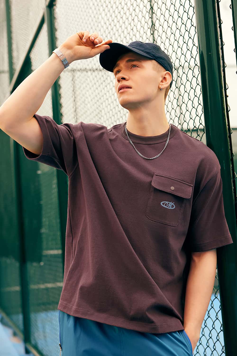 Vintage Heavyweight Pocket Flock Print T-Shirt - Loose Fit Short Sleeve