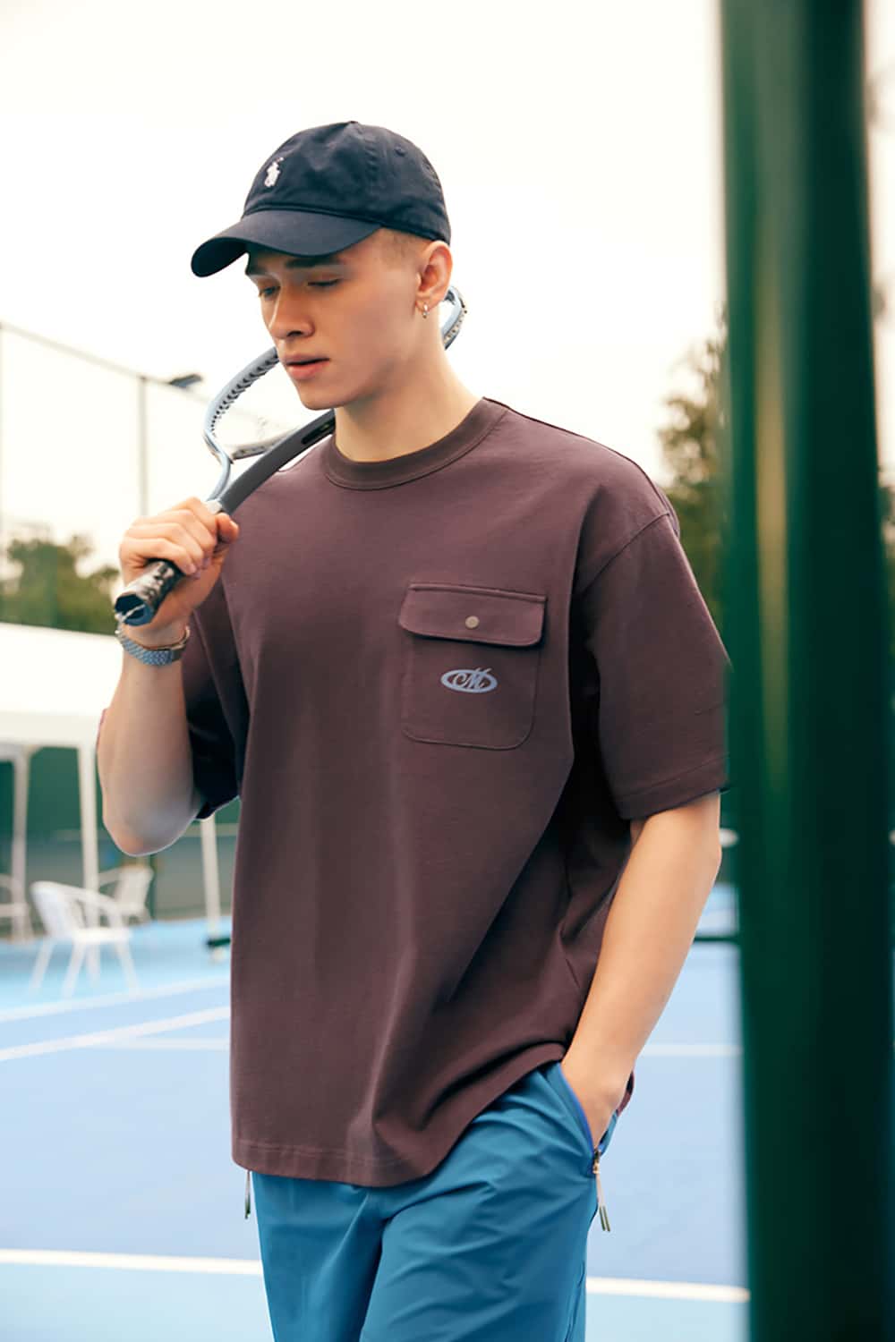 Vintage Heavyweight Pocket Flock Print T-Shirt - Loose Fit Short Sleeve
