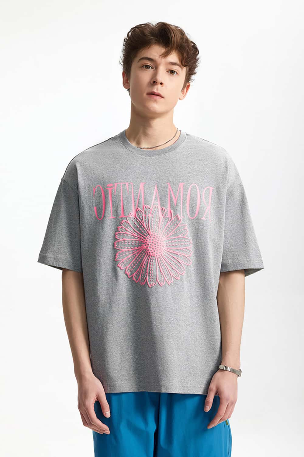 Foam Daisy Print T-Shirt - Loose Fit Graphic Base Layer Short Sleeve