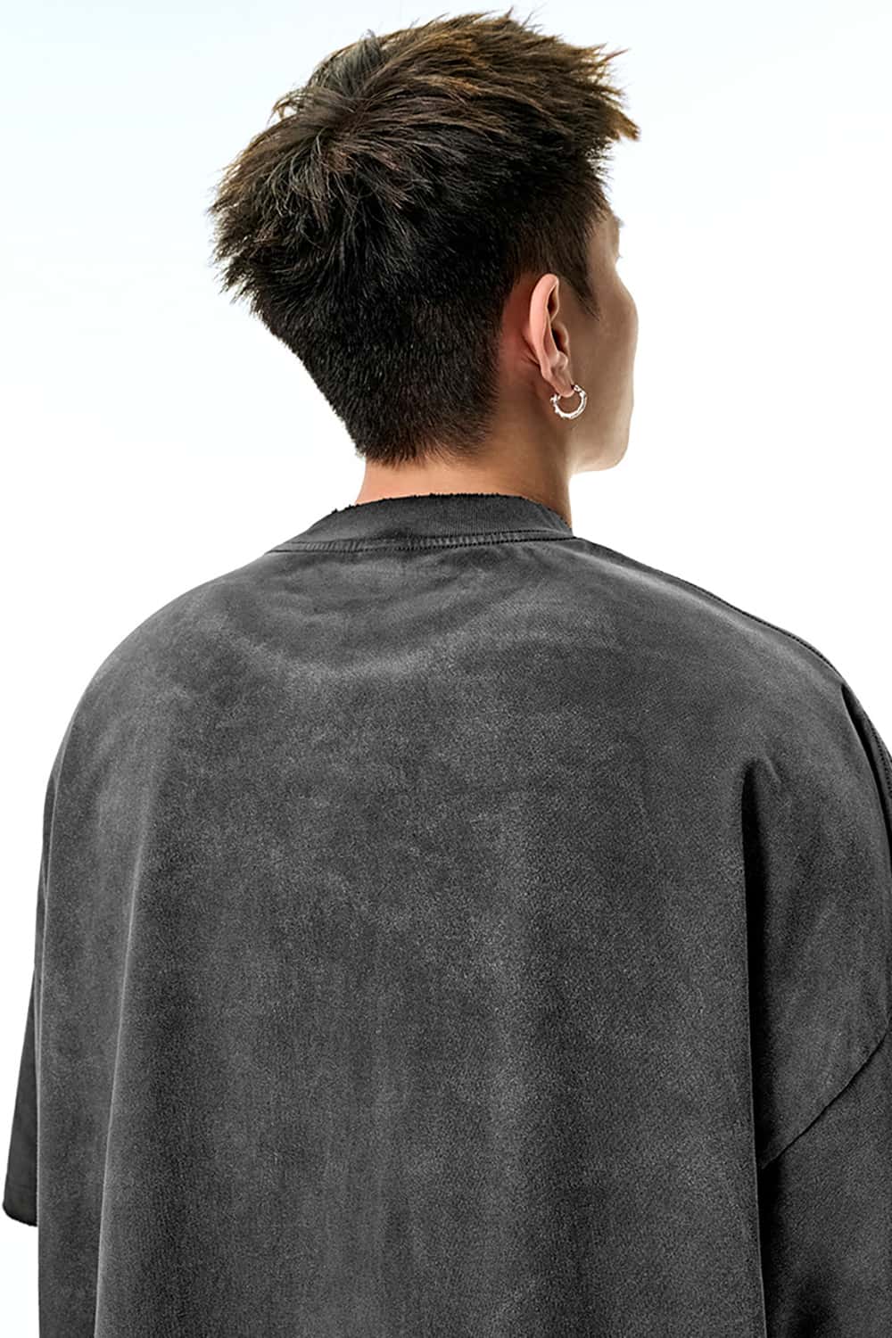 Gradient Wash Letter Embroidery T-Shirt - Heavyweight Streetwear Short Sleeve