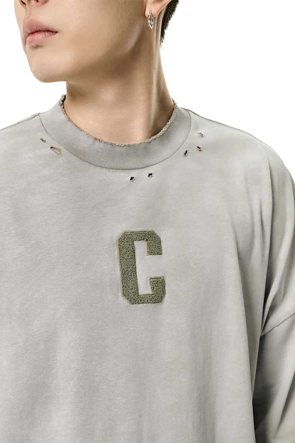Gradient Wash Letter Embroidery T-Shirt - Heavyweight Streetwear Short Sleeve