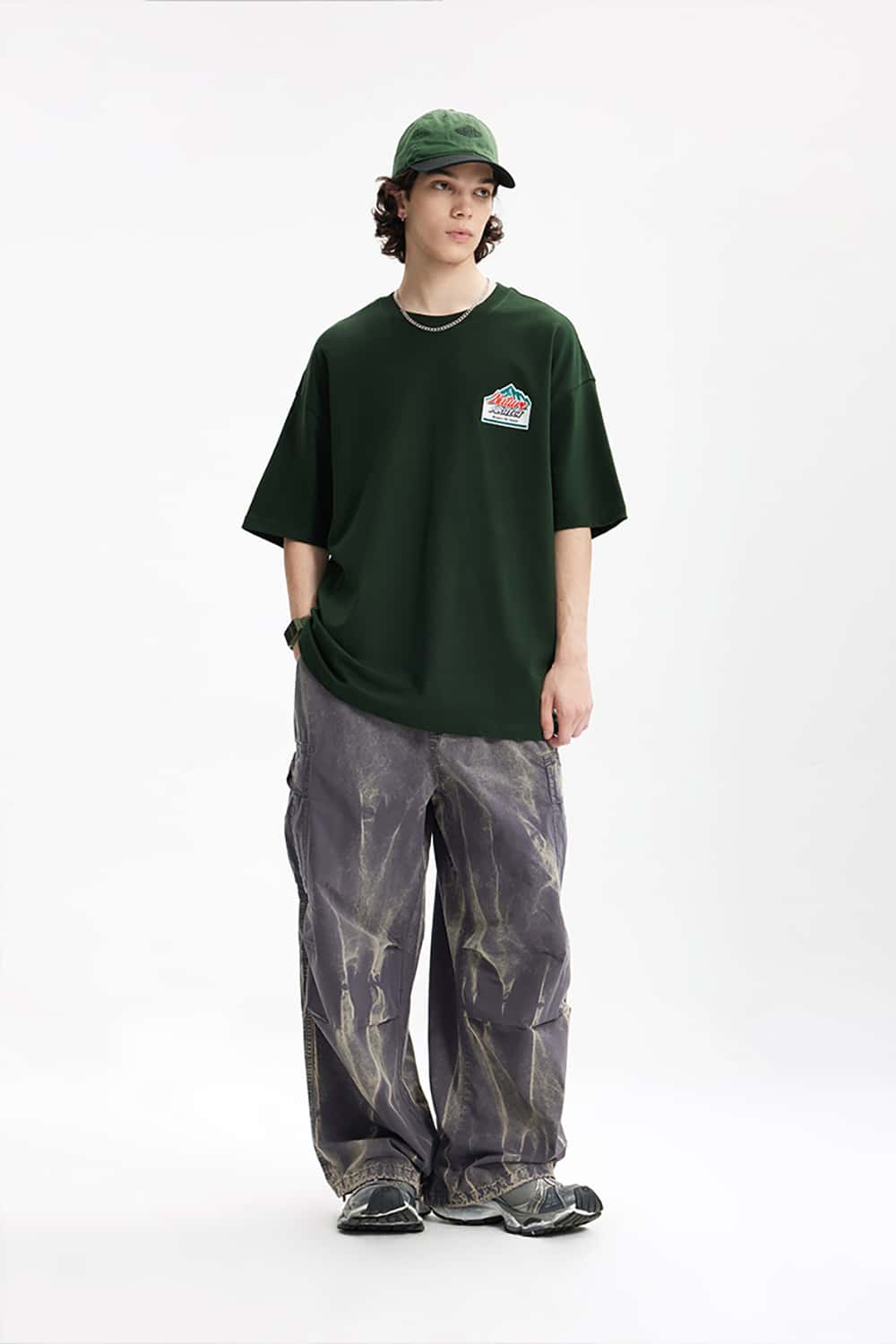 Heavyweight Thick Plate Print T-Shirt - Streetwear Loose Fit Short Sleeve
