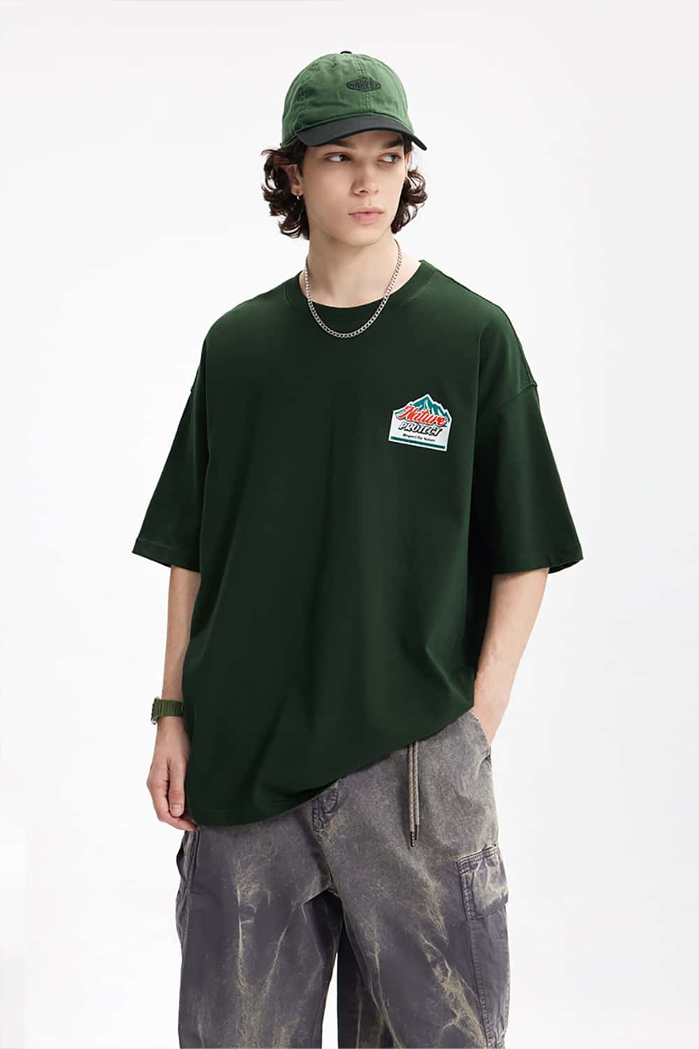 Heavyweight Thick Plate Print T-Shirt - Streetwear Loose Fit Short Sleeve