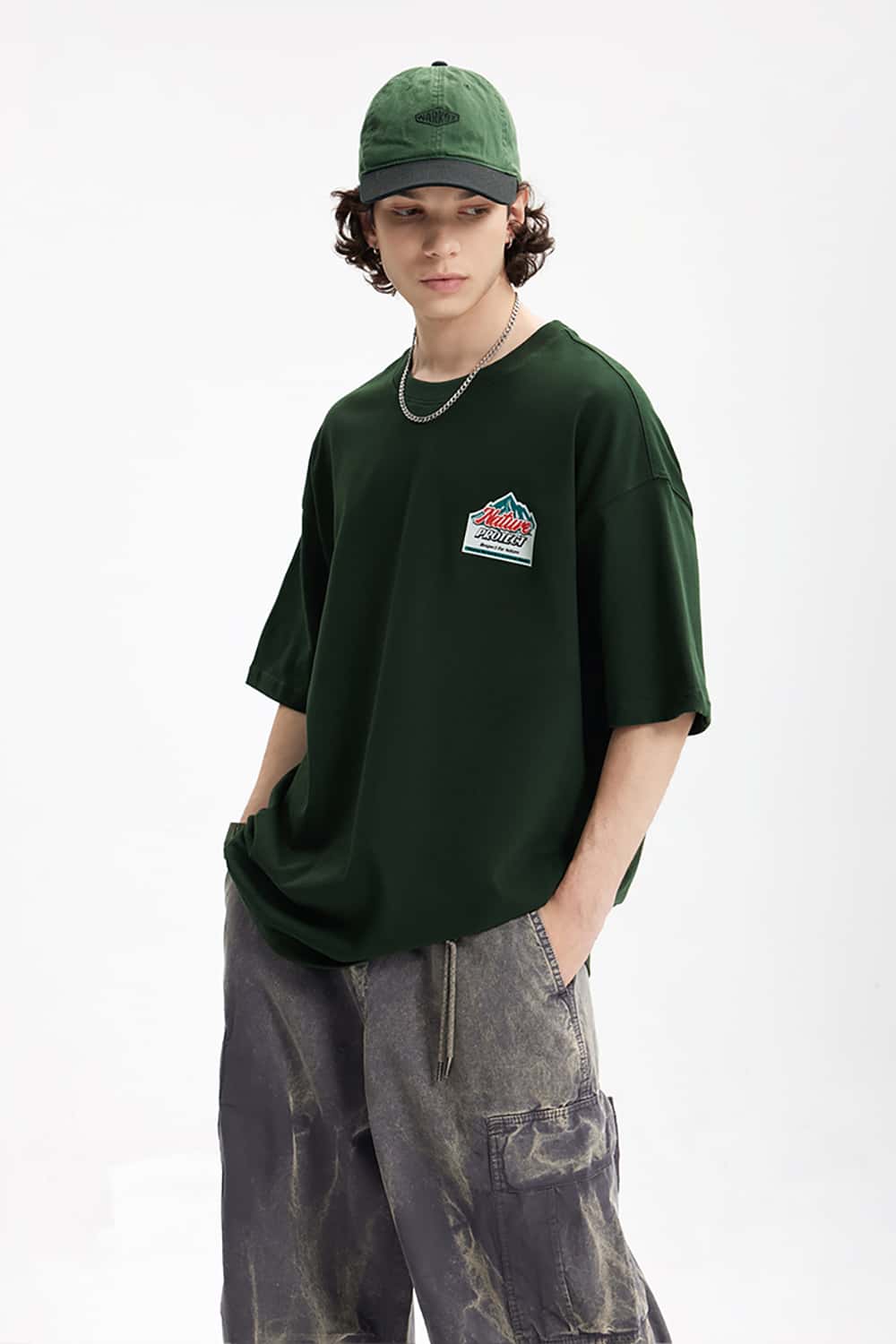 Heavyweight Thick Plate Print T-Shirt - Streetwear Loose Fit Short Sleeve