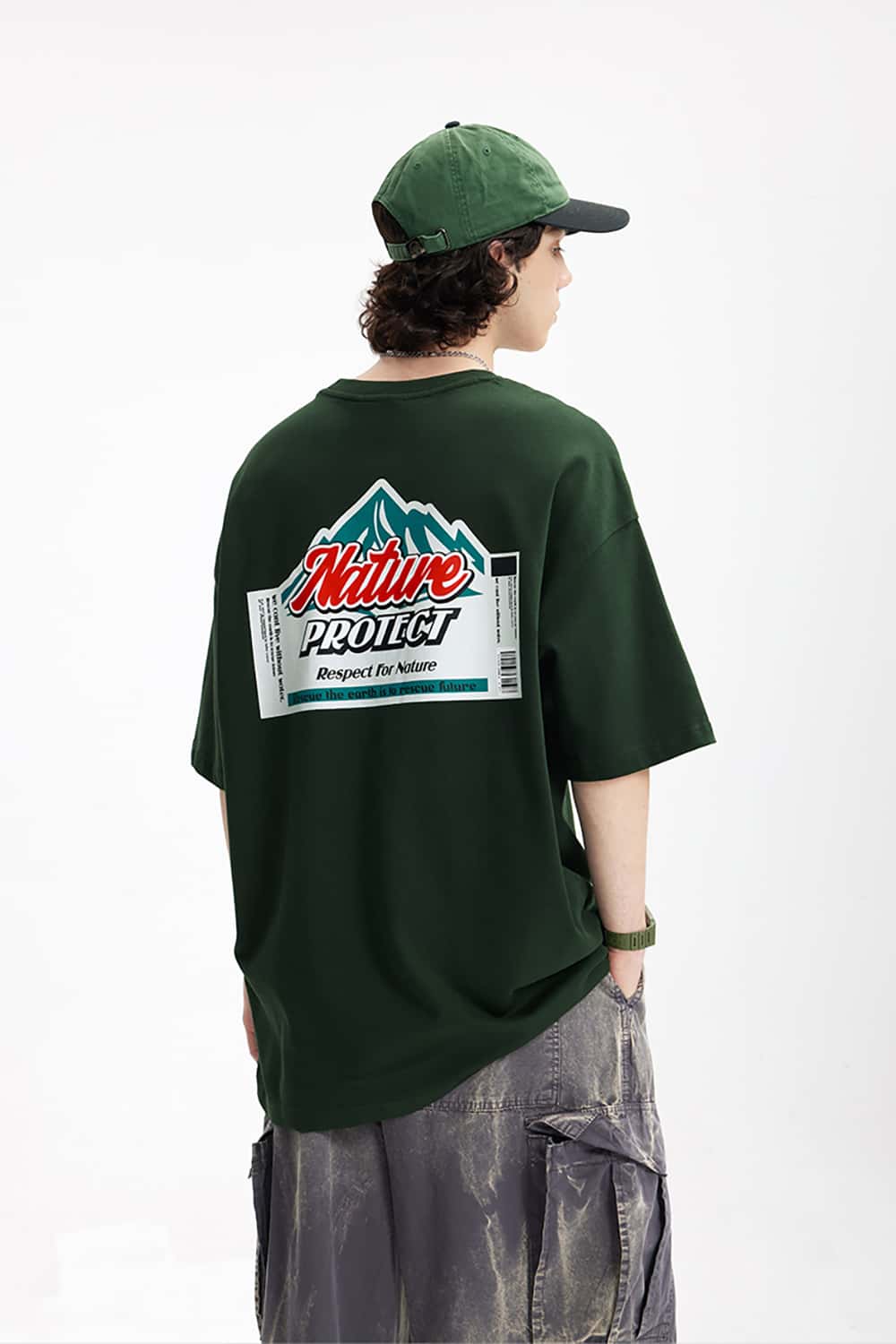 Heavyweight Thick Plate Print T-Shirt - Streetwear Loose Fit Short Sleeve