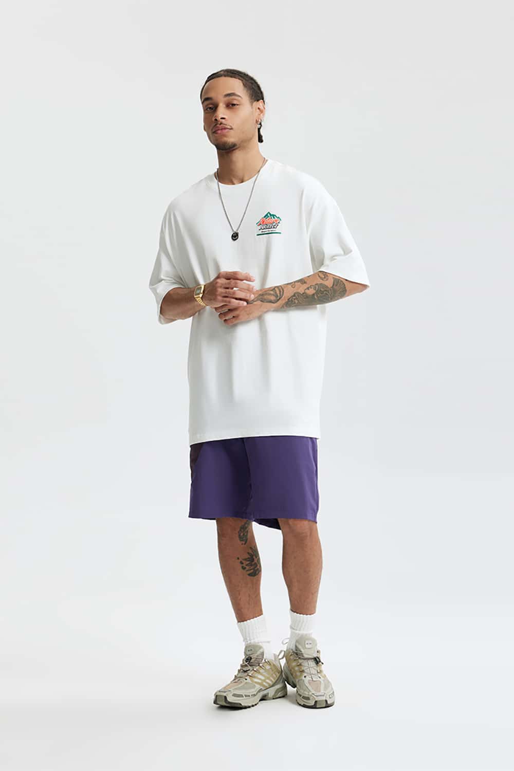 Heavyweight Thick Plate Print T-Shirt - Streetwear Loose Fit Short Sleeve