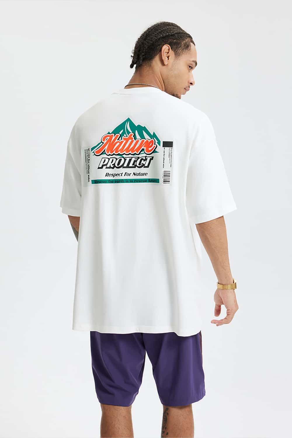 Heavyweight Thick Plate Print T-Shirt - Streetwear Loose Fit Short Sleeve