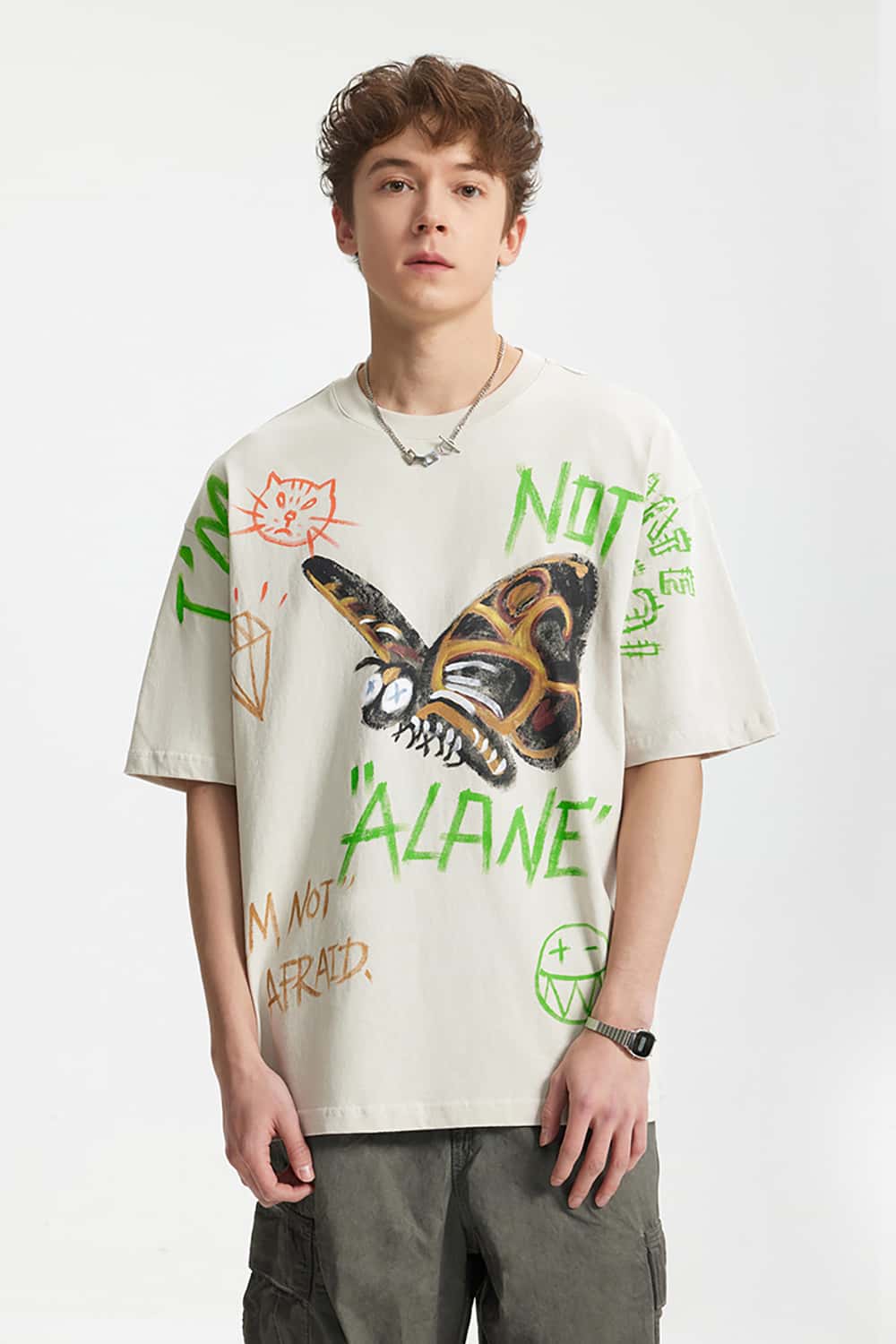 Full-Width Butterfly Print T-Shirt - Streetwear Loose Fit Personalized Short Sleeve Top