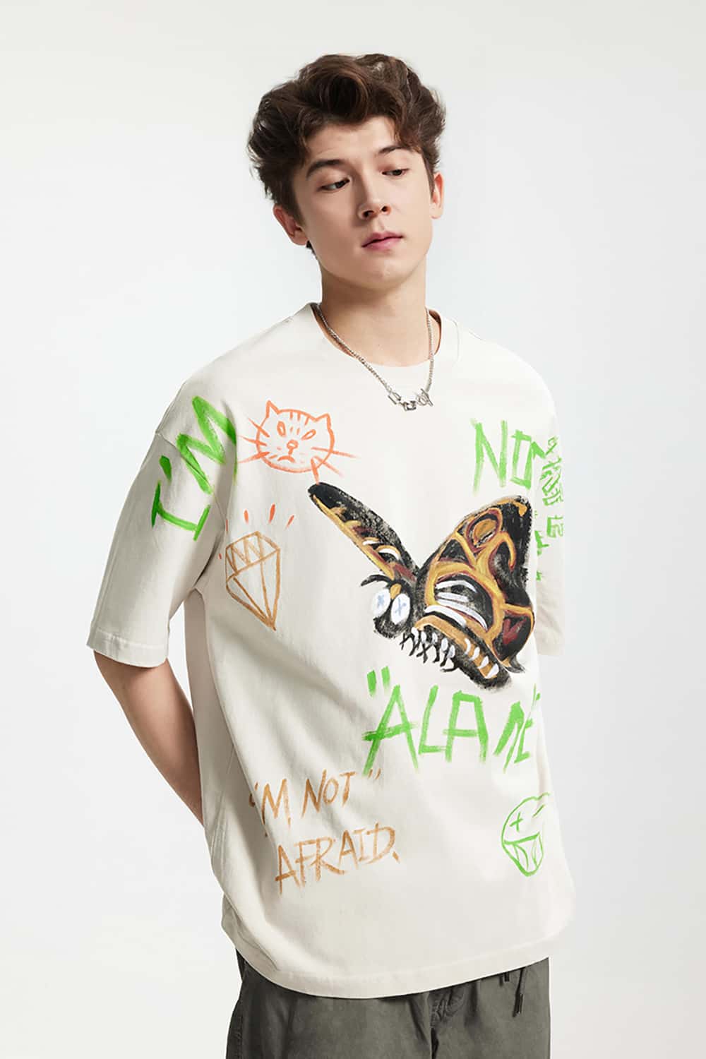 Full-Width Butterfly Print T-Shirt - Streetwear Loose Fit Personalized Short Sleeve Top