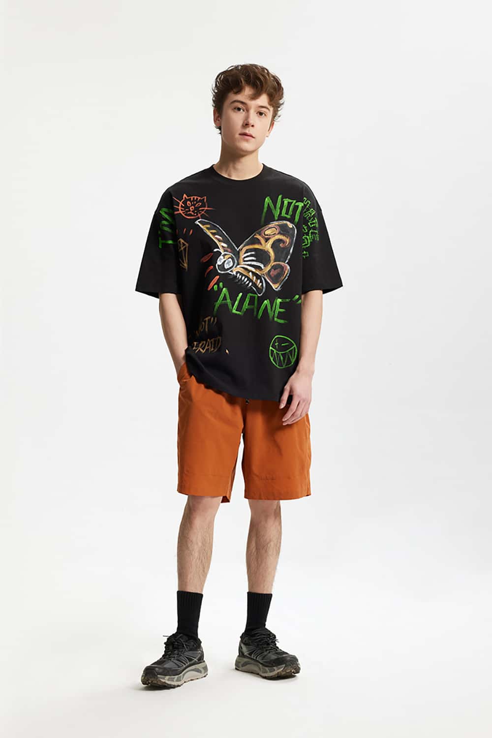 Full-Width Butterfly Print T-Shirt - Streetwear Loose Fit Personalized Short Sleeve Top