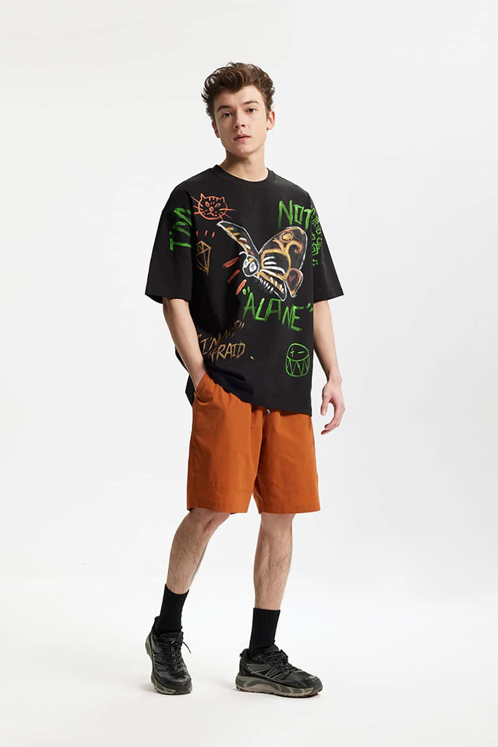 Full-Width Butterfly Print T-Shirt - Streetwear Loose Fit Personalized Short Sleeve Top