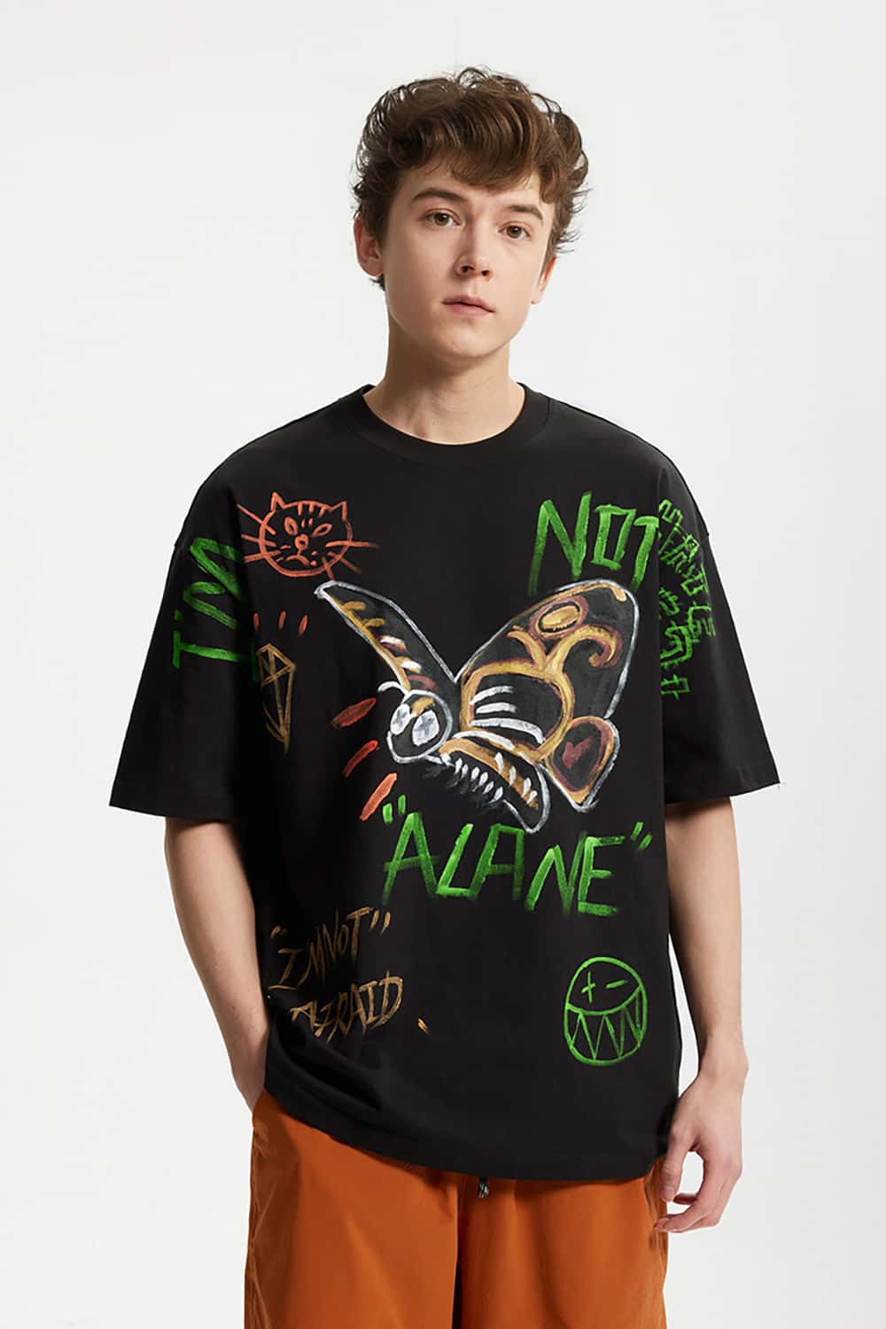 Full-Width Butterfly Print T-Shirt - Streetwear Loose Fit Personalized Short Sleeve Top