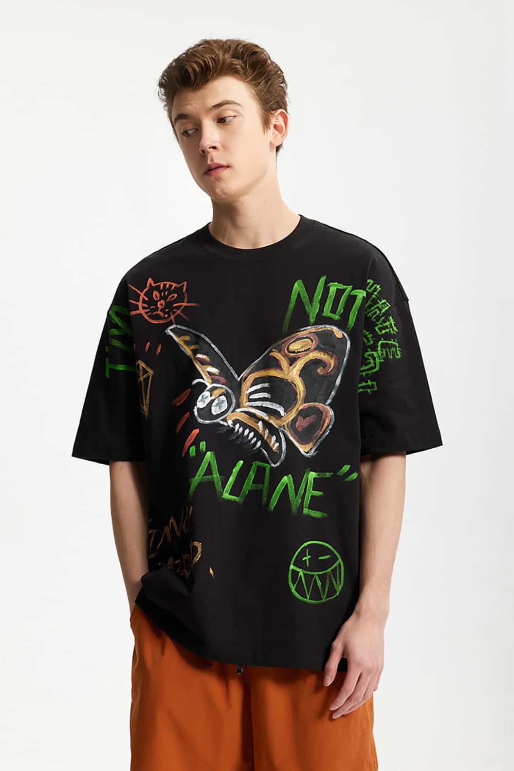 Full-Width Butterfly Print T-Shirt - Streetwear Loose Fit Personalized Short Sleeve Top
