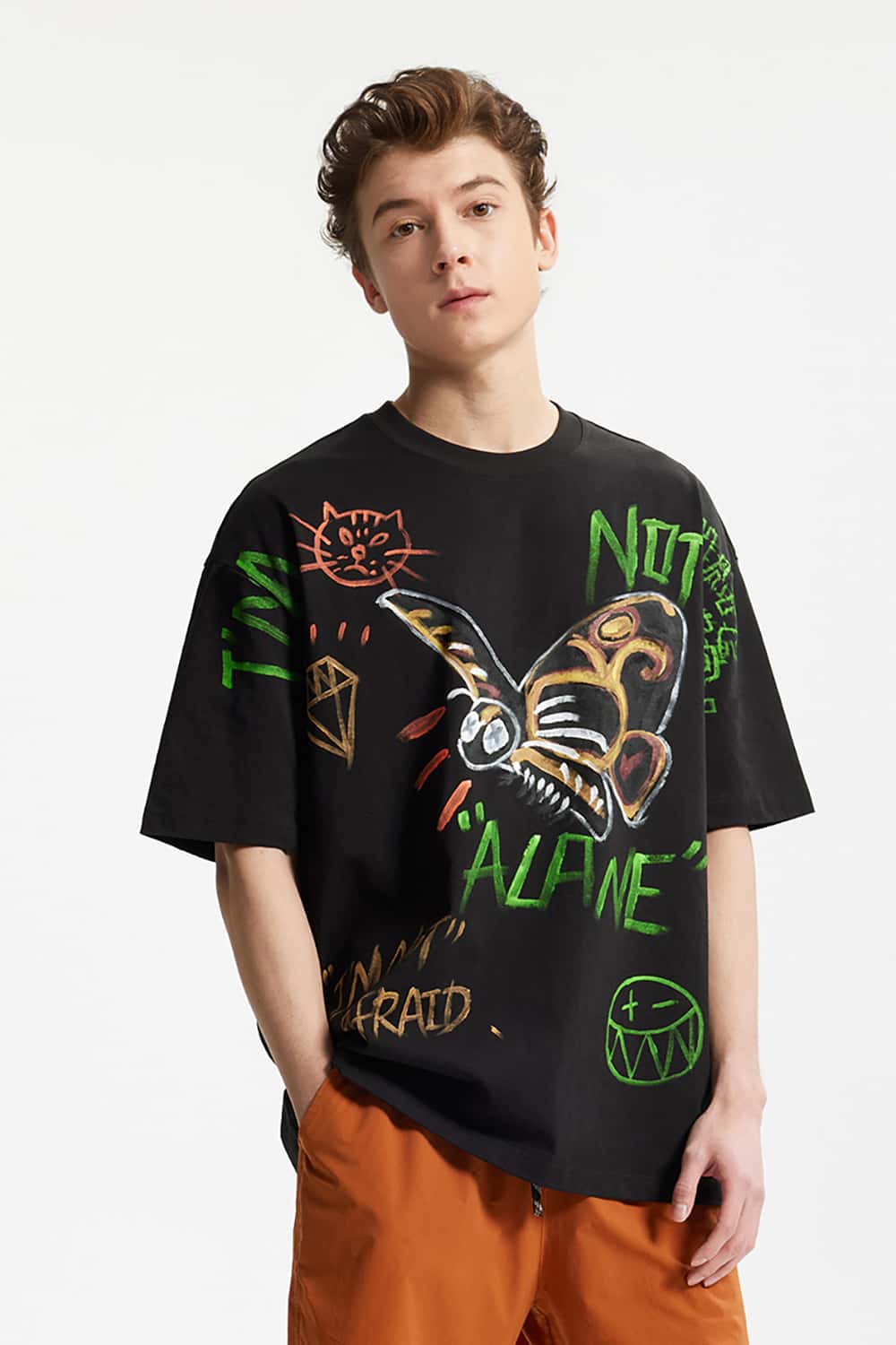 Full-Width Butterfly Print T-Shirt - Streetwear Loose Fit Personalized Short Sleeve Top