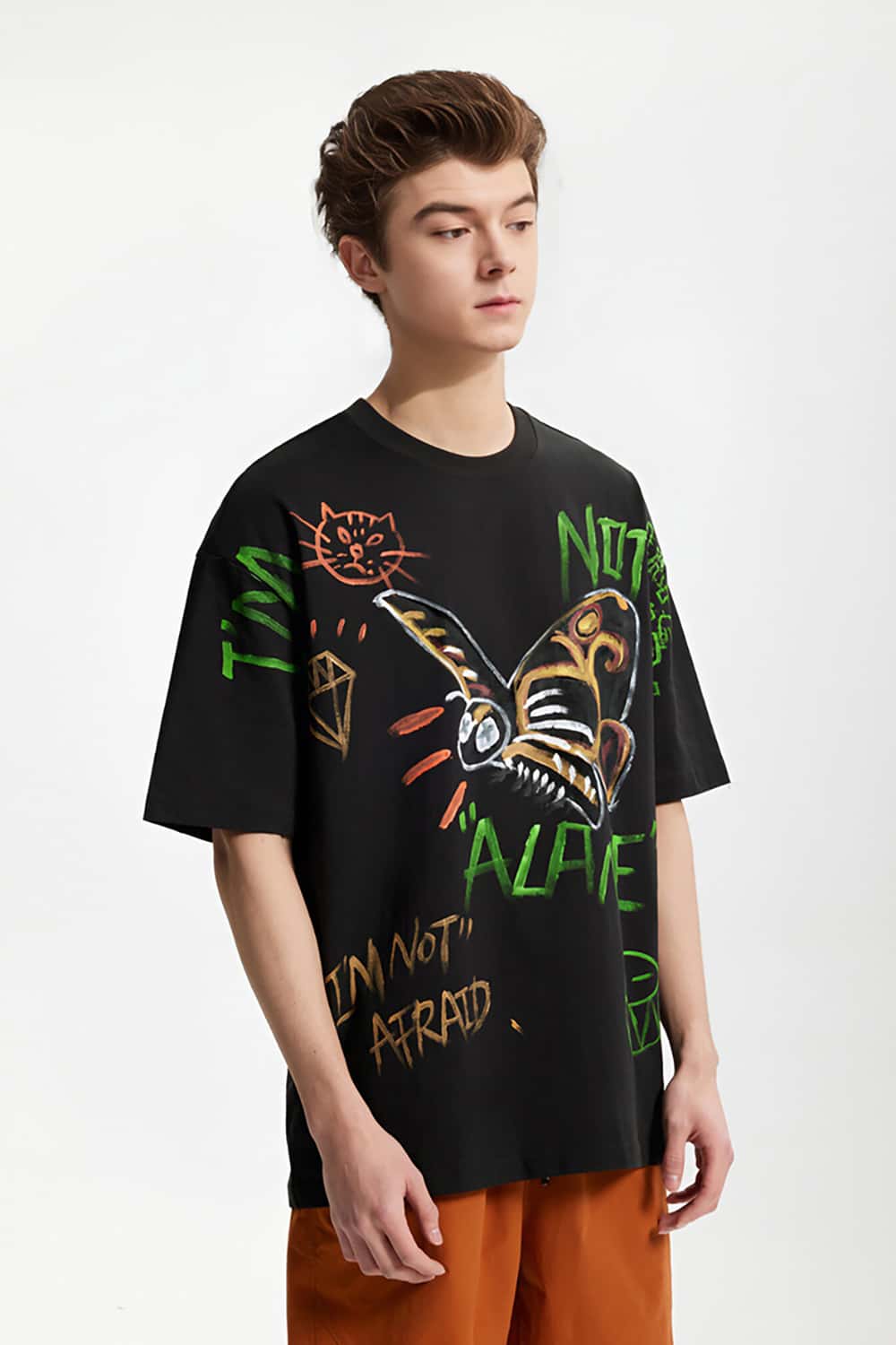 Full-Width Butterfly Print T-Shirt - Streetwear Loose Fit Personalized Short Sleeve Top
