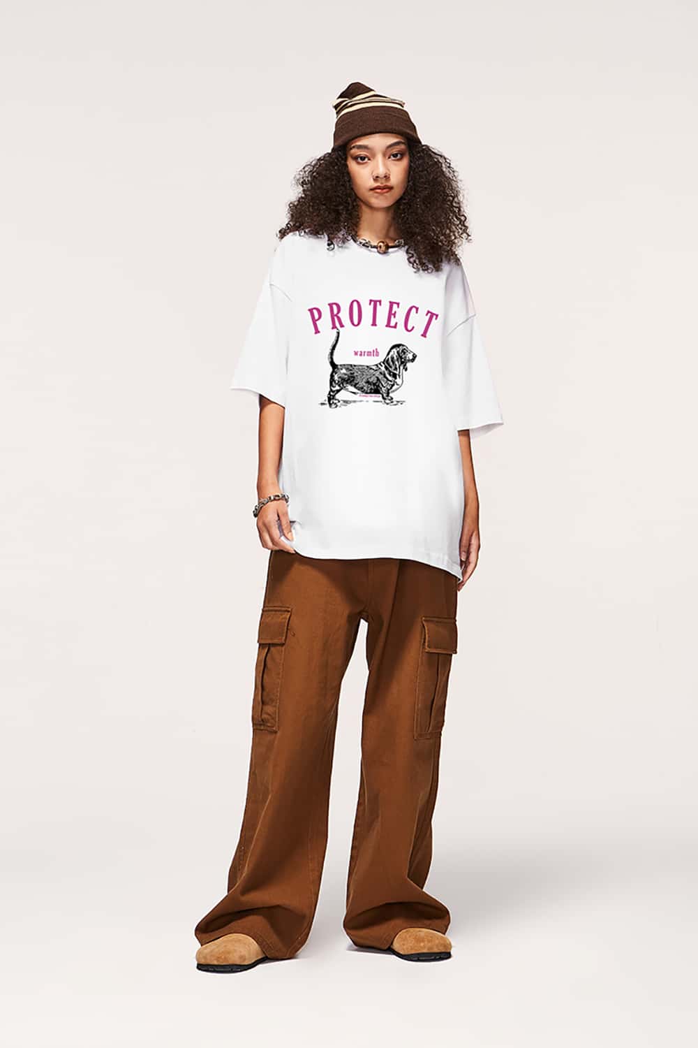 Dog Slurry Print T-Shirt - Loose Fit Fun Animal Short Sleeve