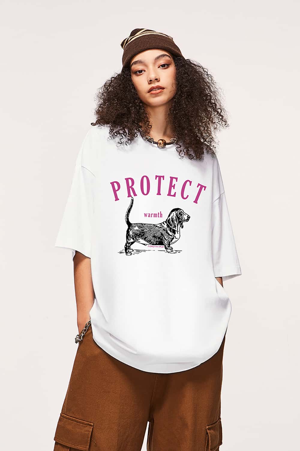 Dog Slurry Print T-Shirt - Loose Fit Fun Animal Short Sleeve