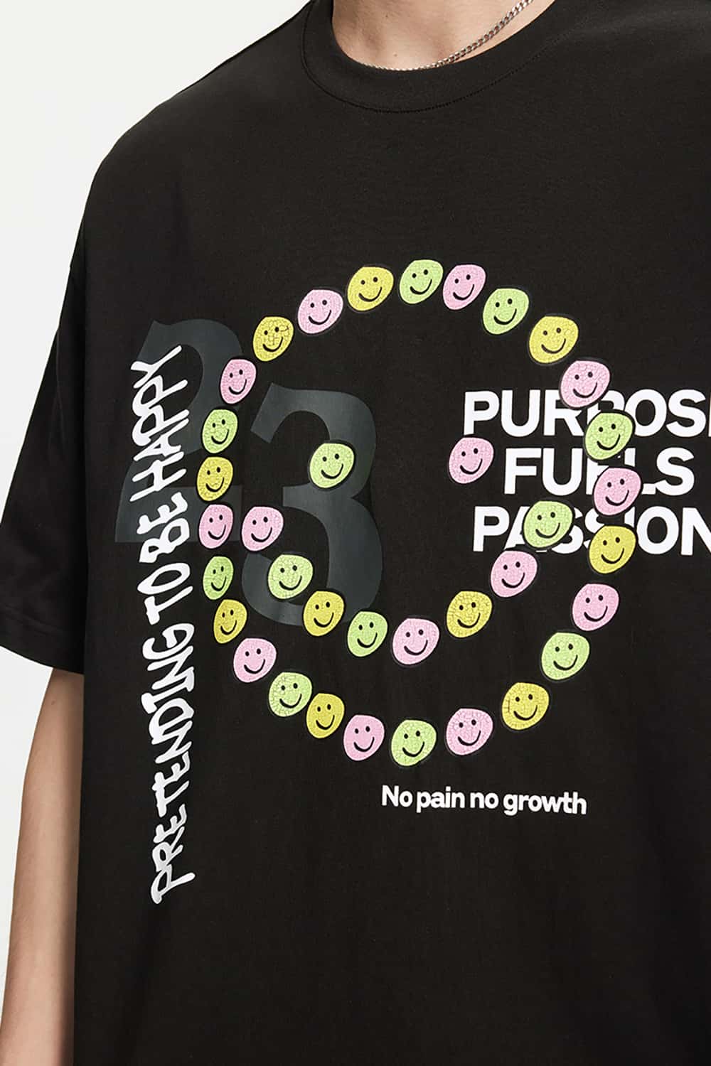 Smiley Face Cracked Print T-Shirt - Loose Fit Personalized Short Sleeve