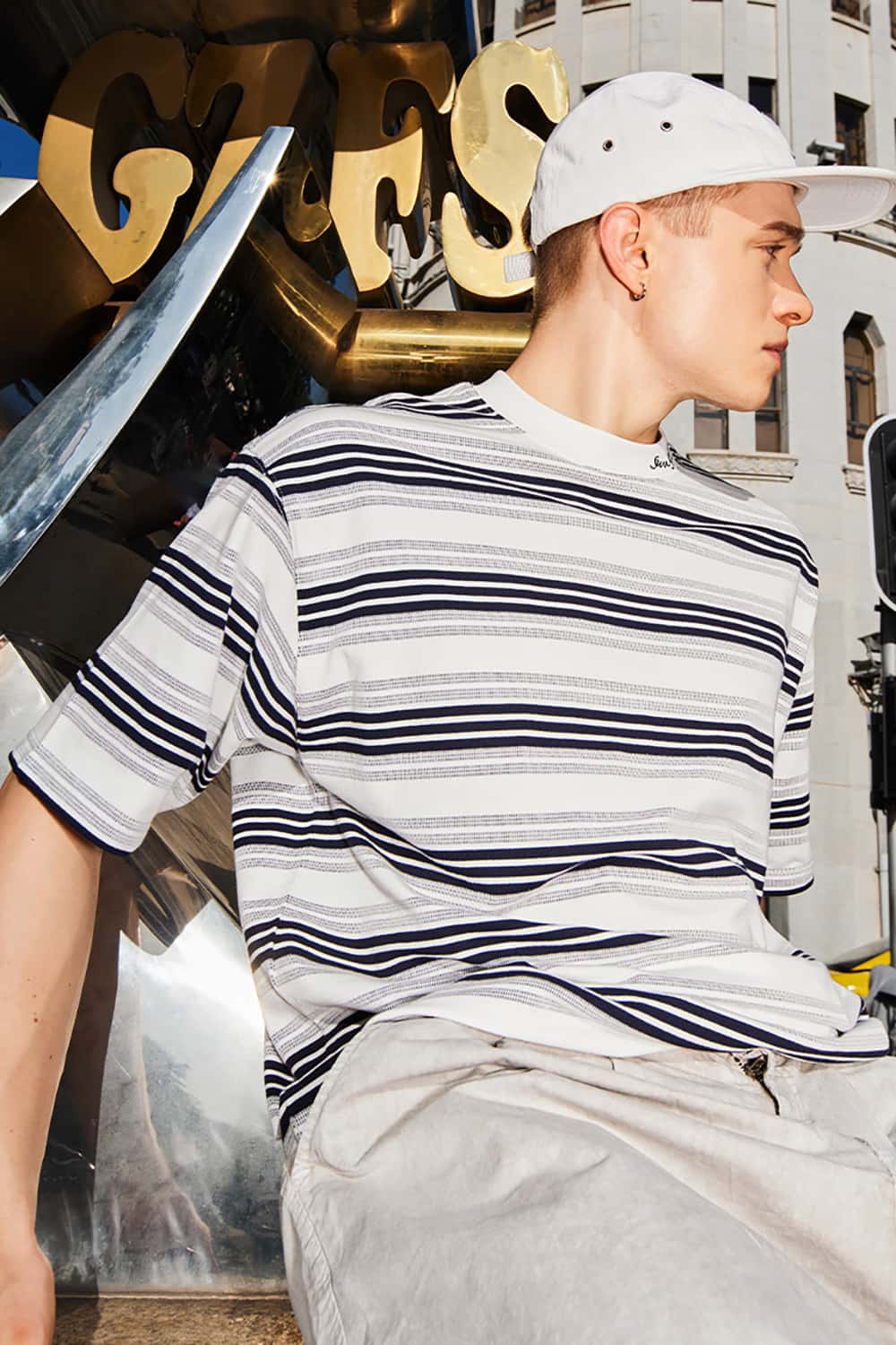 Fine Knit Striped T-Shirt - Casual Streetwear Loose Fit with Embroidery Short Sleeve