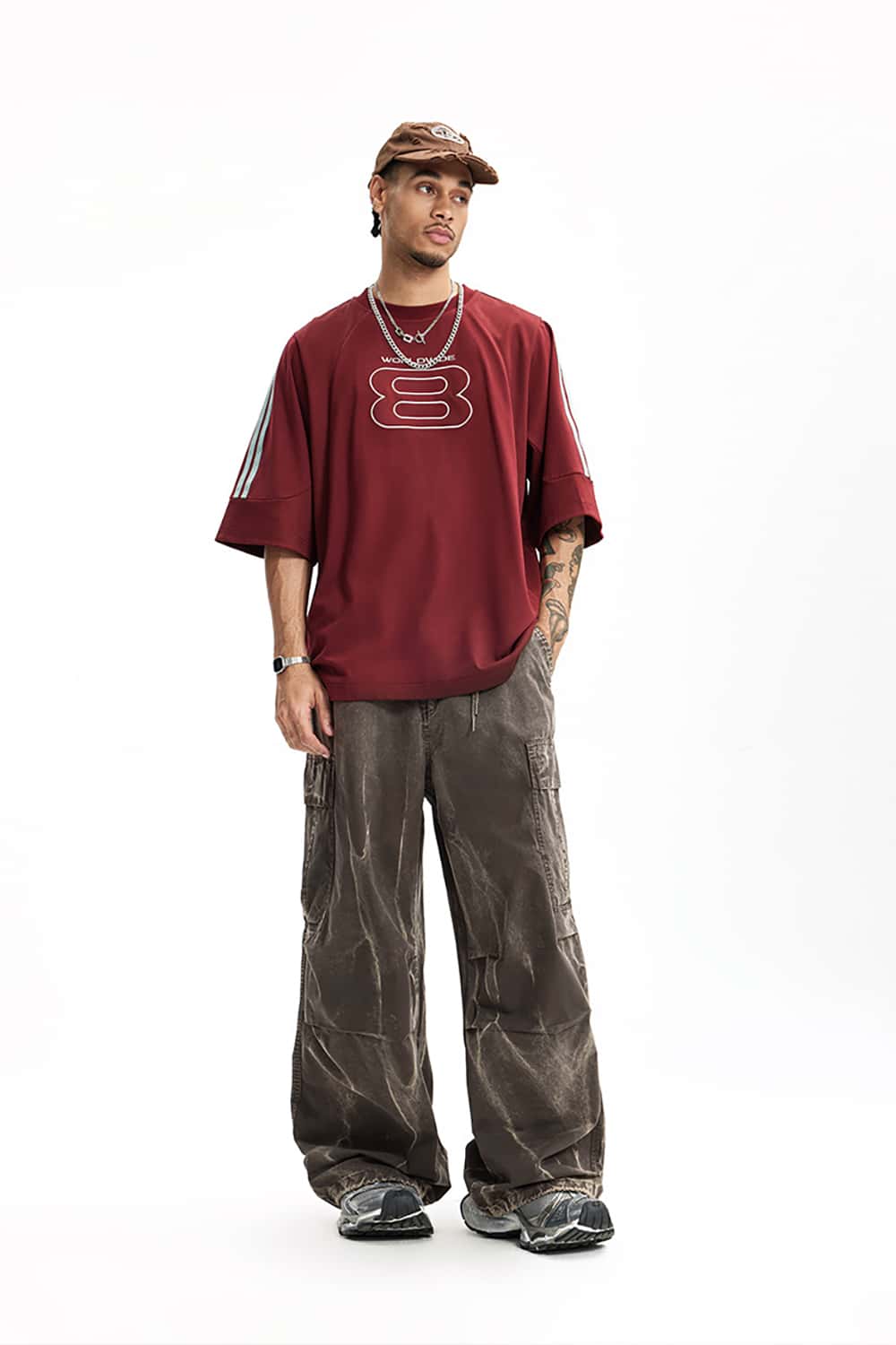 Wall Pattern Washed Cargo Pants - Streetwear Loose Casual Long Trousers