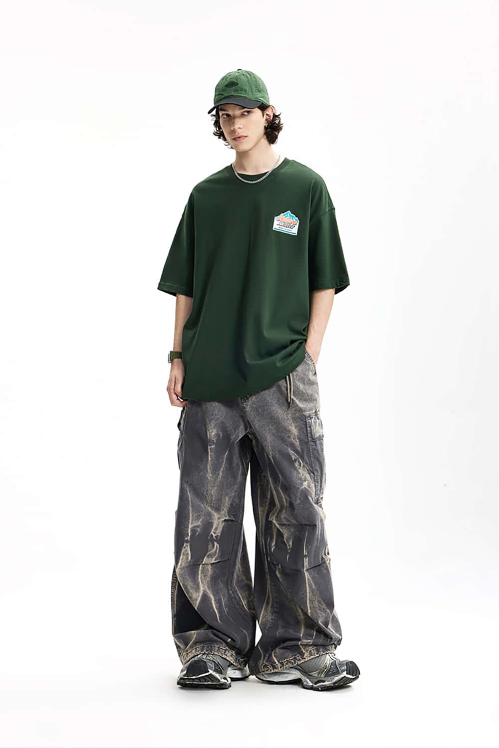 Wall Pattern Washed Cargo Pants - Streetwear Loose Casual Long Trousers