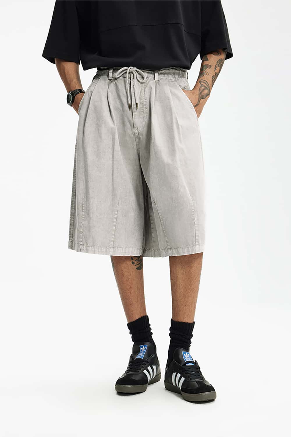 Streetwear Washed Cargo Shorts - Casual Mid-Length Utility Shorts