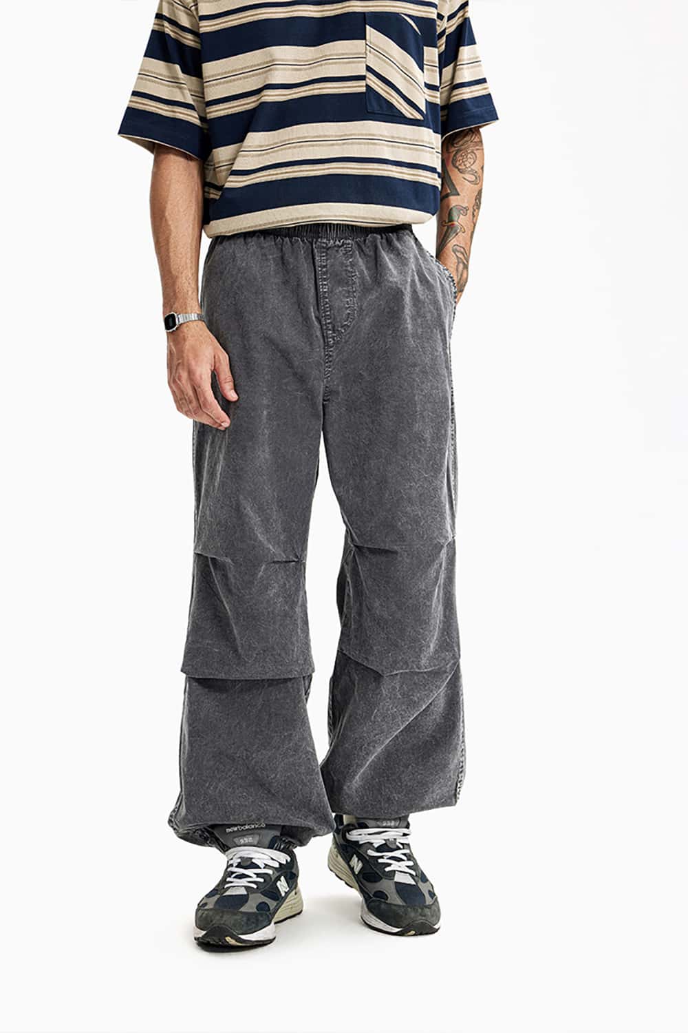 Washed Jogger Cargo Pants with Elastic Cuffs - Streetwear Utility Trousers