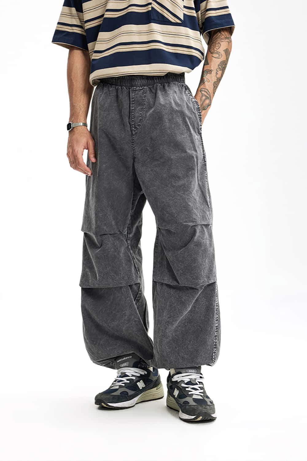 Washed Jogger Cargo Pants with Elastic Cuffs - Streetwear Utility Trousers