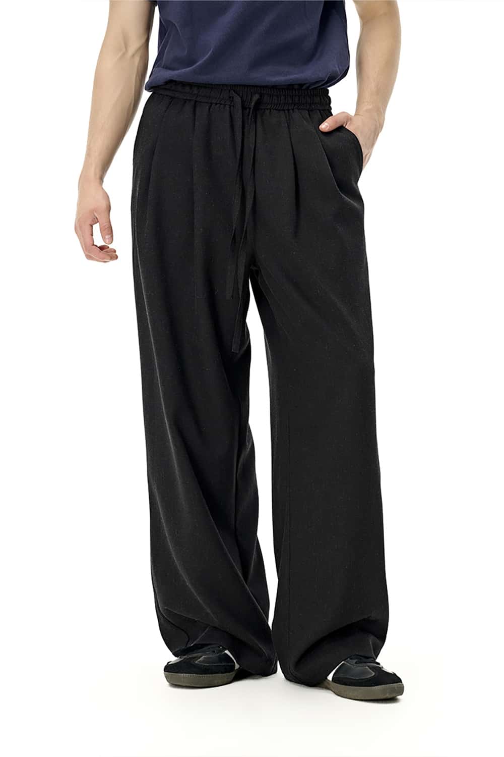 Linen Straight-Leg Pants - Casual Loose-Fit Solid Color Long Trousers