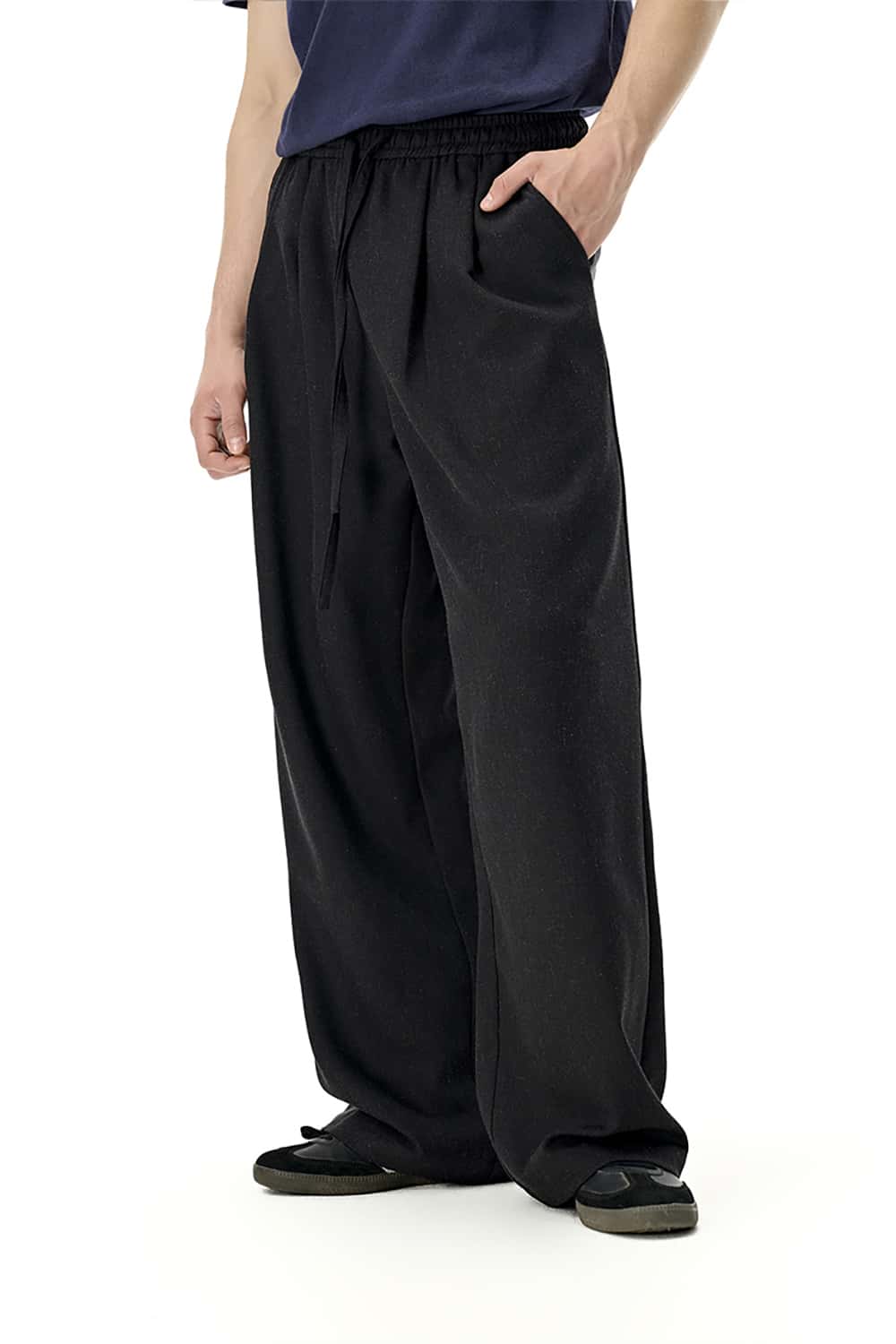 Linen Straight-Leg Pants - Casual Loose-Fit Solid Color Long Trousers