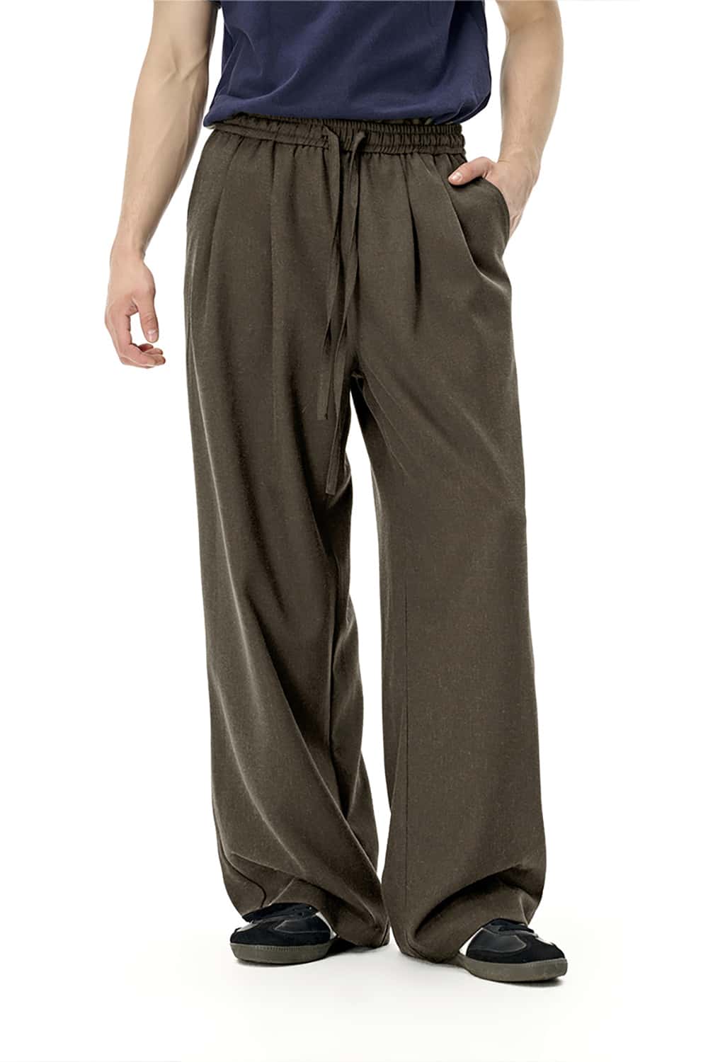 Linen Straight-Leg Pants - Casual Loose-Fit Solid Color Long Trousers