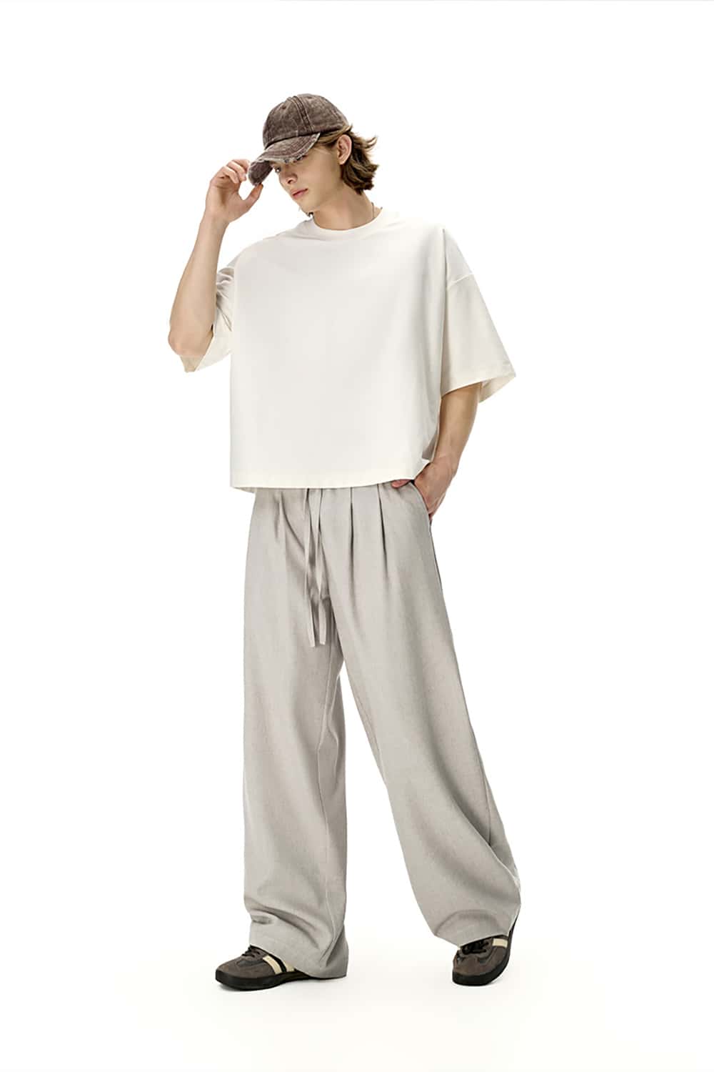 Linen Straight-Leg Pants - Casual Loose-Fit Solid Color Long Trousers