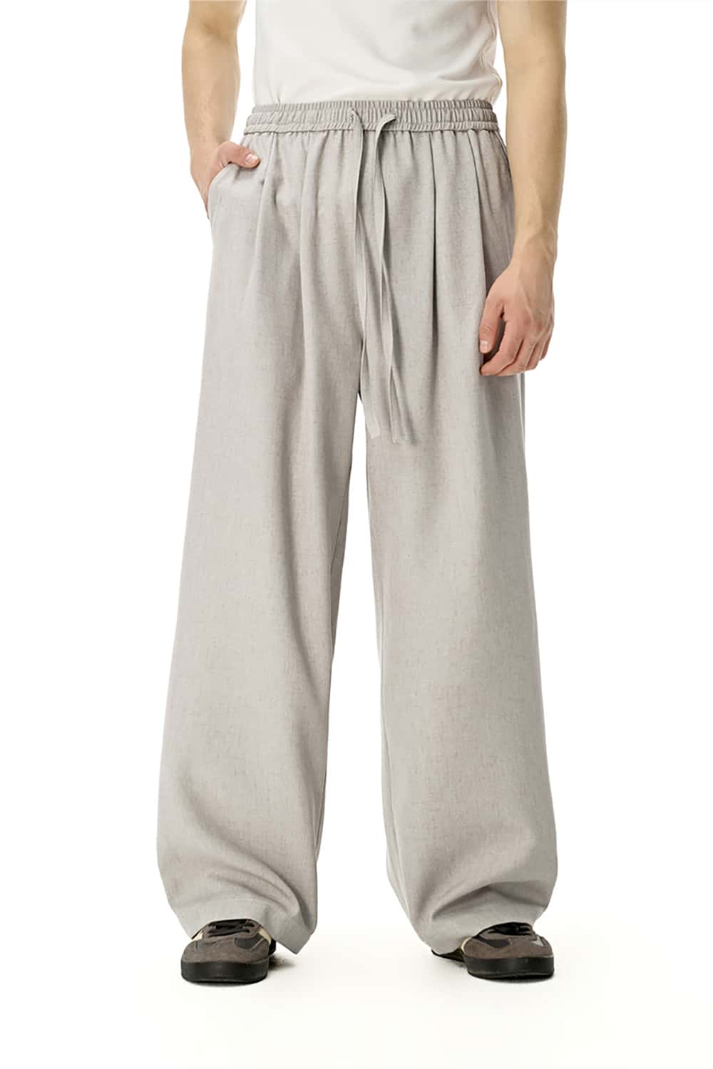 Linen Straight-Leg Pants - Casual Loose-Fit Solid Color Long Trousers
