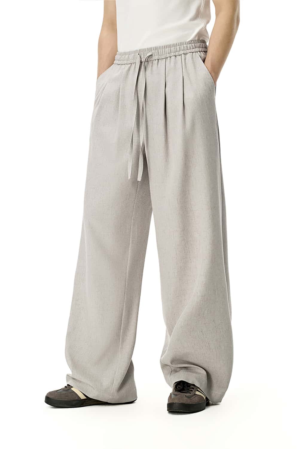 Linen Straight-Leg Pants - Casual Loose-Fit Solid Color Long Trousers
