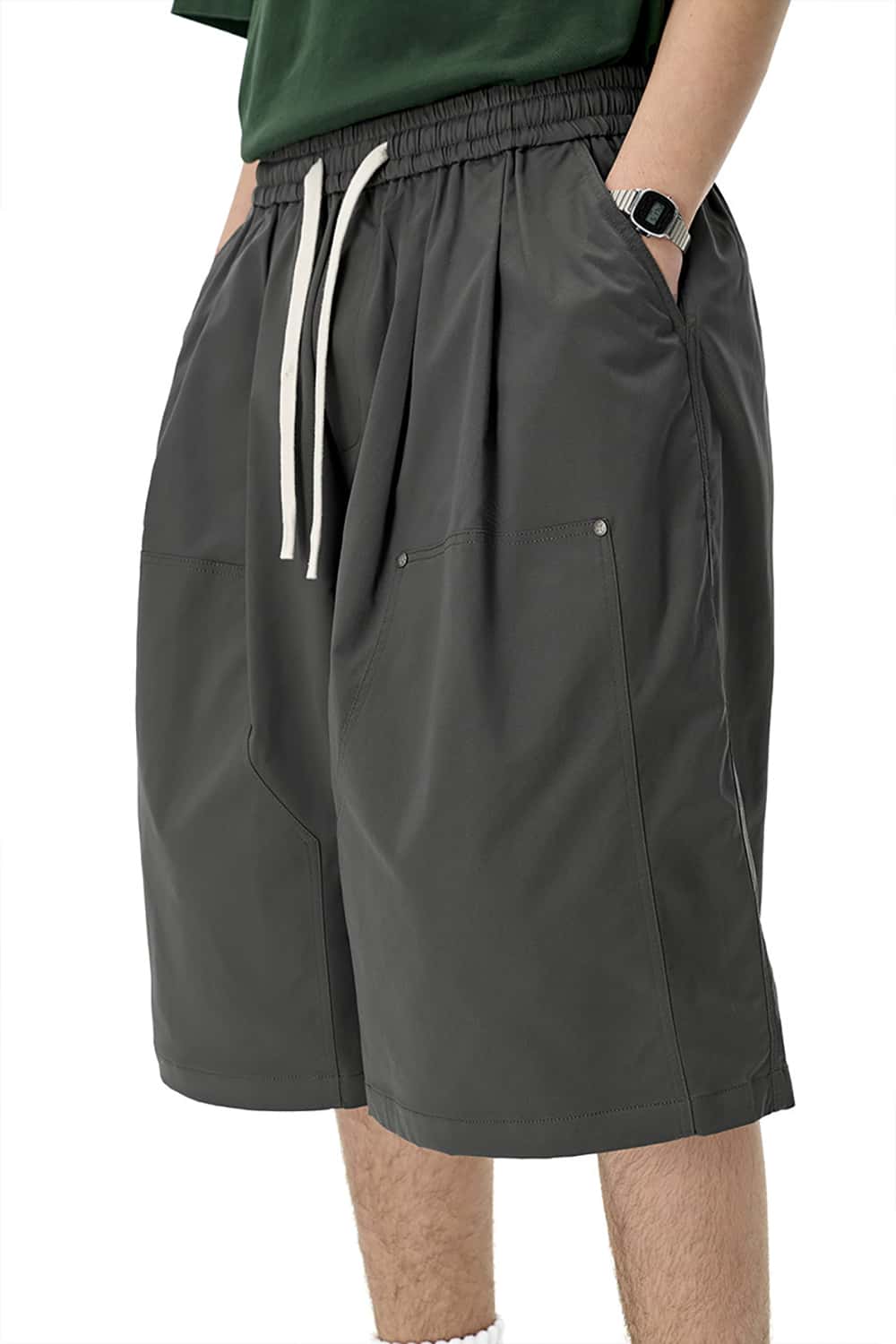 Three-Quarter Length Logger Cargo Shorts - Loose Casual Shorts with Rivet Detail