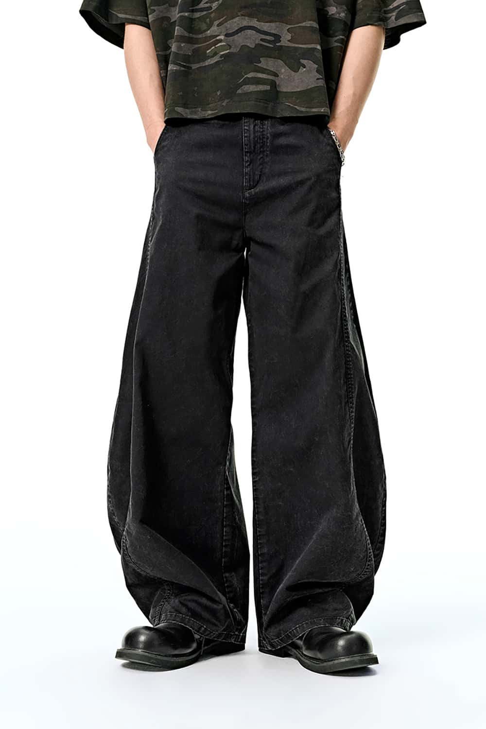 Washed Baggy Cargo Pants - Wide Leg Casual Trousers