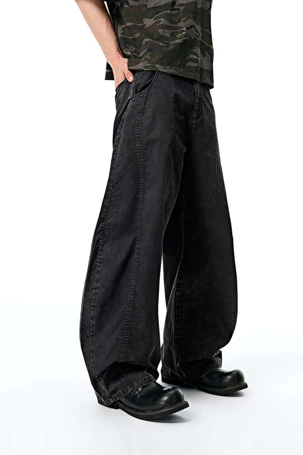 Washed Baggy Cargo Pants - Wide Leg Casual Trousers