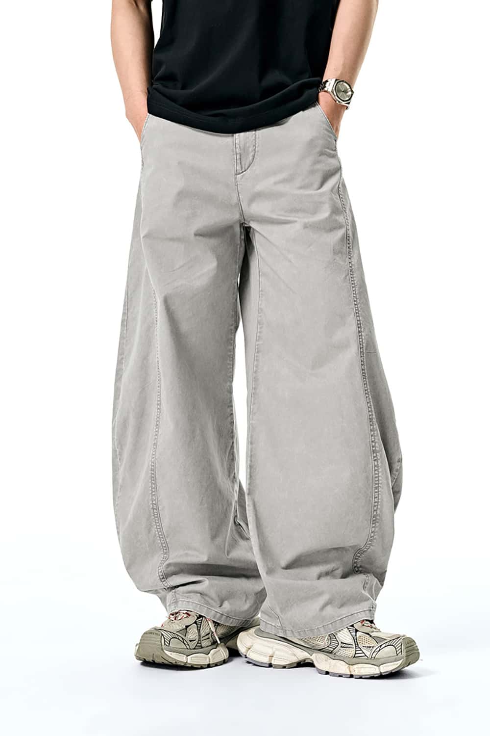 Washed Baggy Cargo Pants - Wide Leg Casual Trousers
