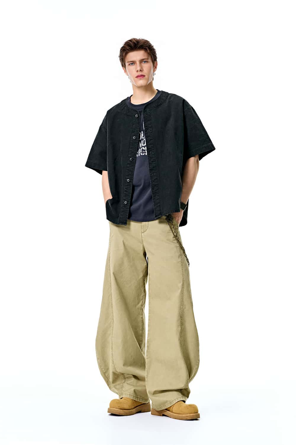 Washed Baggy Cargo Pants - Wide Leg Casual Trousers