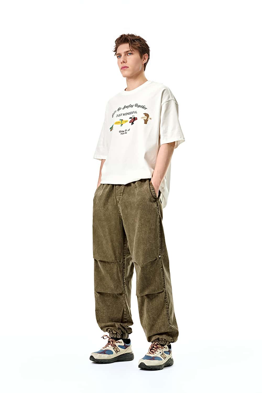 Distressed Cargo Jogger Pants - Casual Vintage Long Trousers