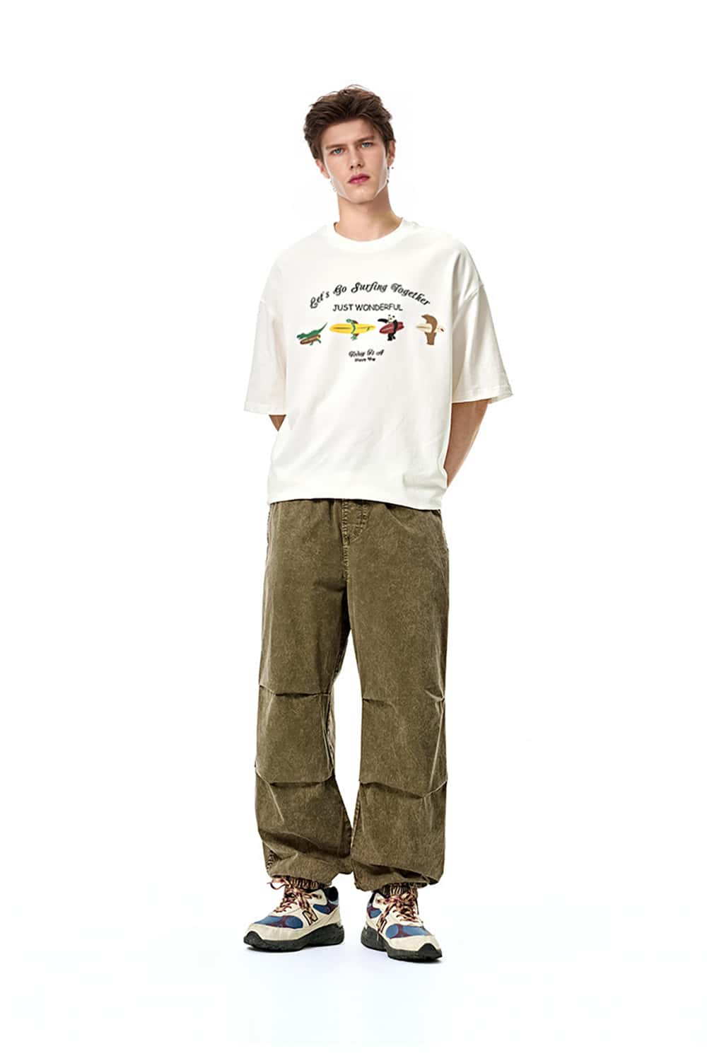 Distressed Cargo Jogger Pants - Casual Vintage Long Trousers