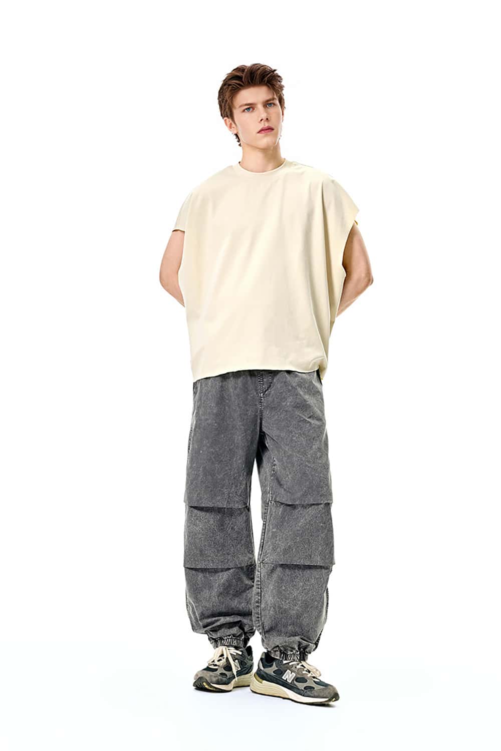 Distressed Cargo Jogger Pants - Casual Vintage Long Trousers