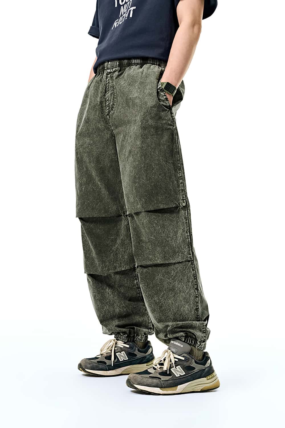 Distressed Cargo Jogger Pants - Casual Vintage Long Trousers