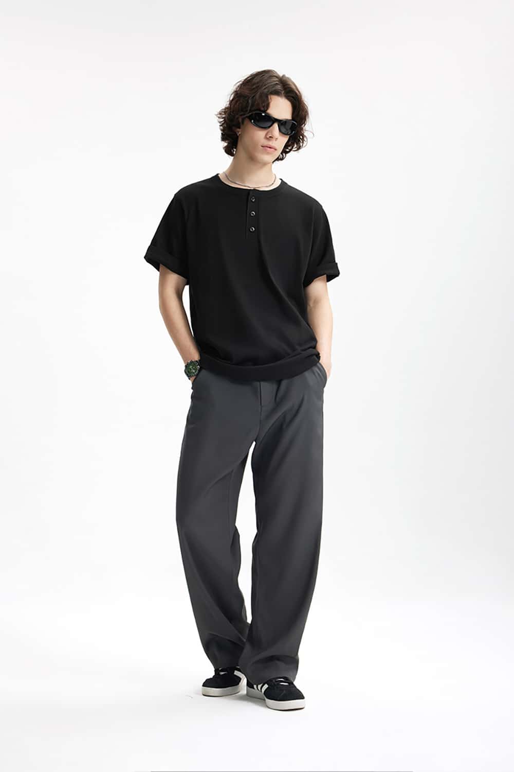 Heavyweight Hemp Cotton Henley T-Shirt - 250g Casual Round Neck Tee