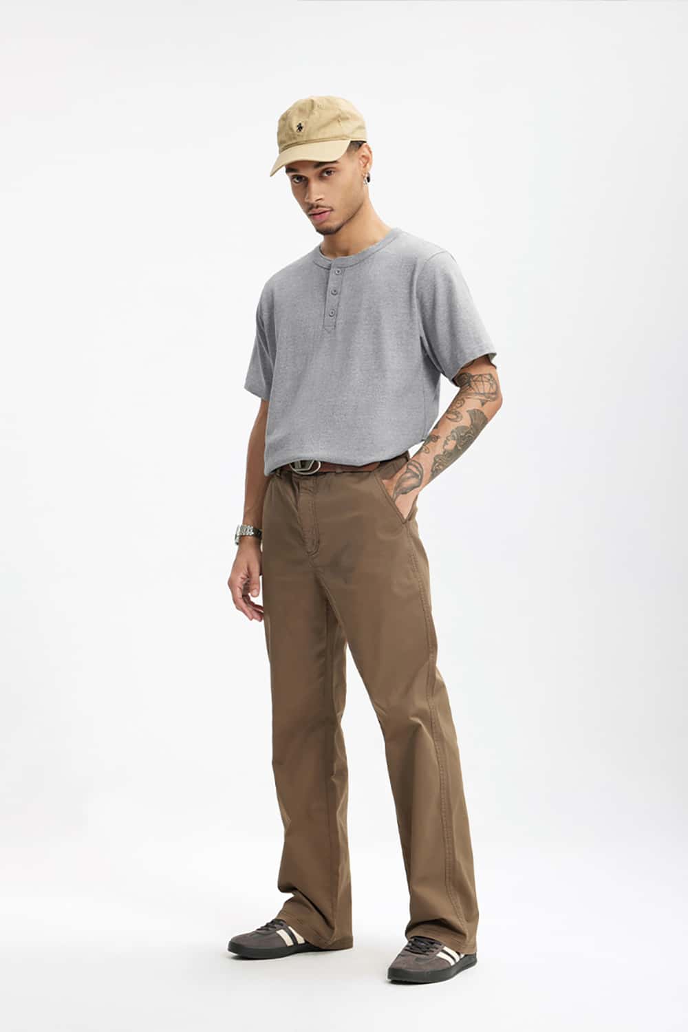 Heavyweight Hemp Cotton Henley T-Shirt - 250g Casual Round Neck Tee